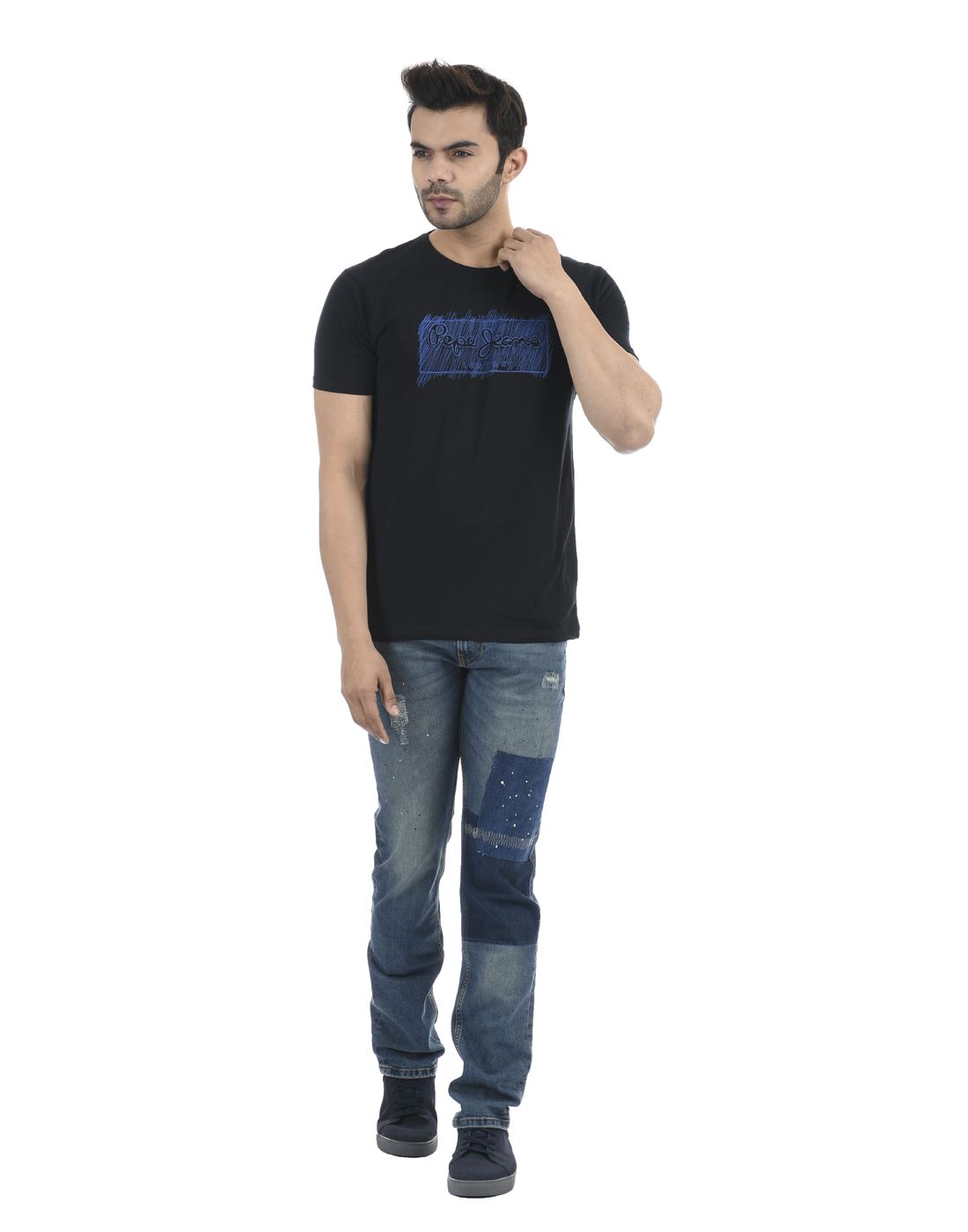 Pepe Jeans Men Casual Wear Blue Textured Jeans